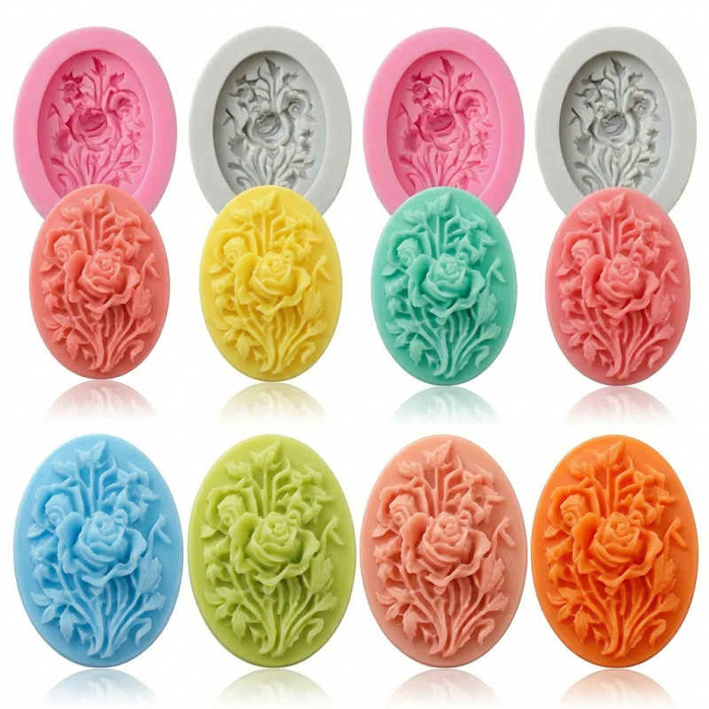 Soap Making Items - 4 Silicone mold with flower shape，Easy-to-demold